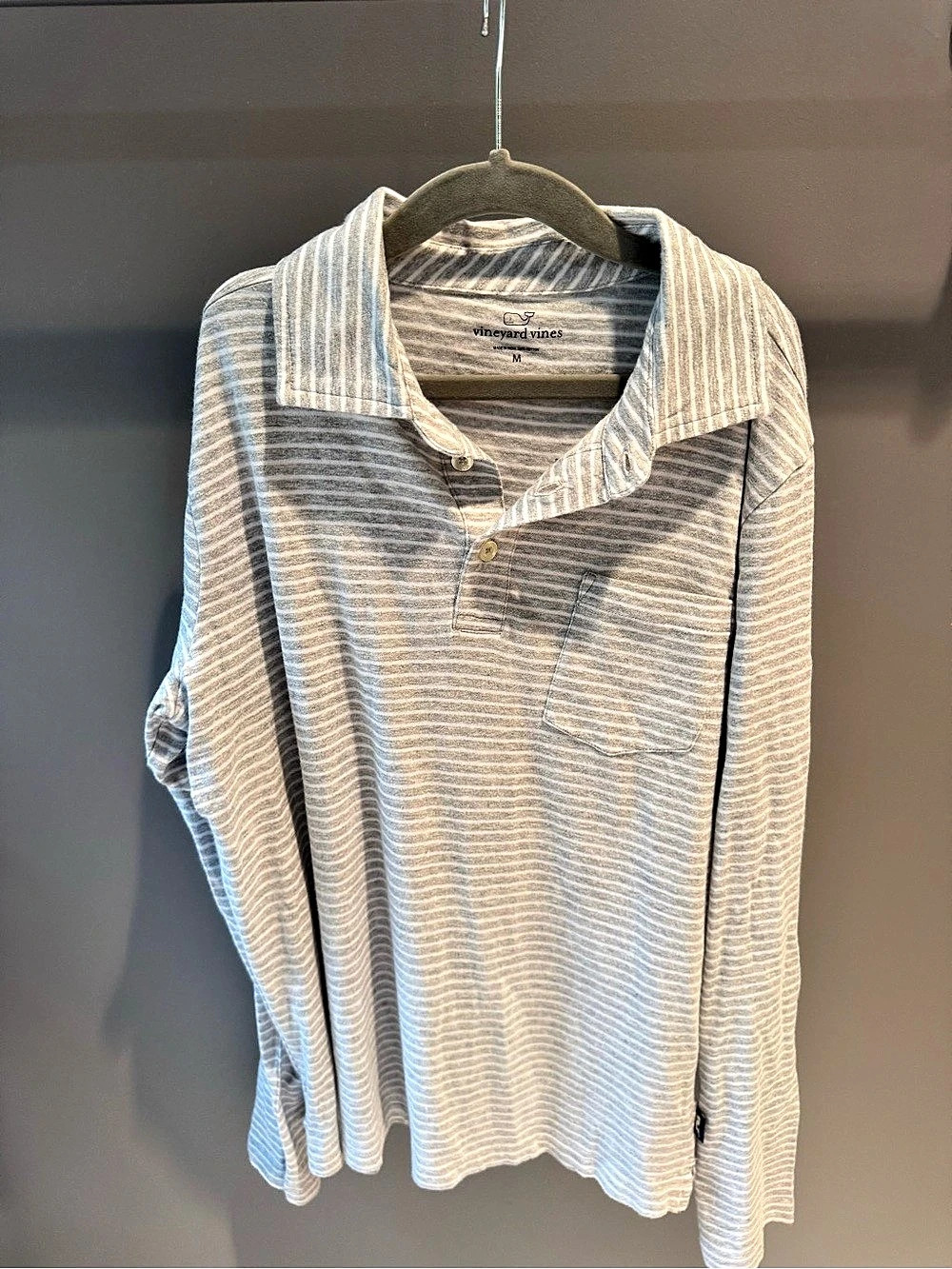 Vineyard Vines Boy’s Gray White Striped Long Sleeve Polo Shirt M